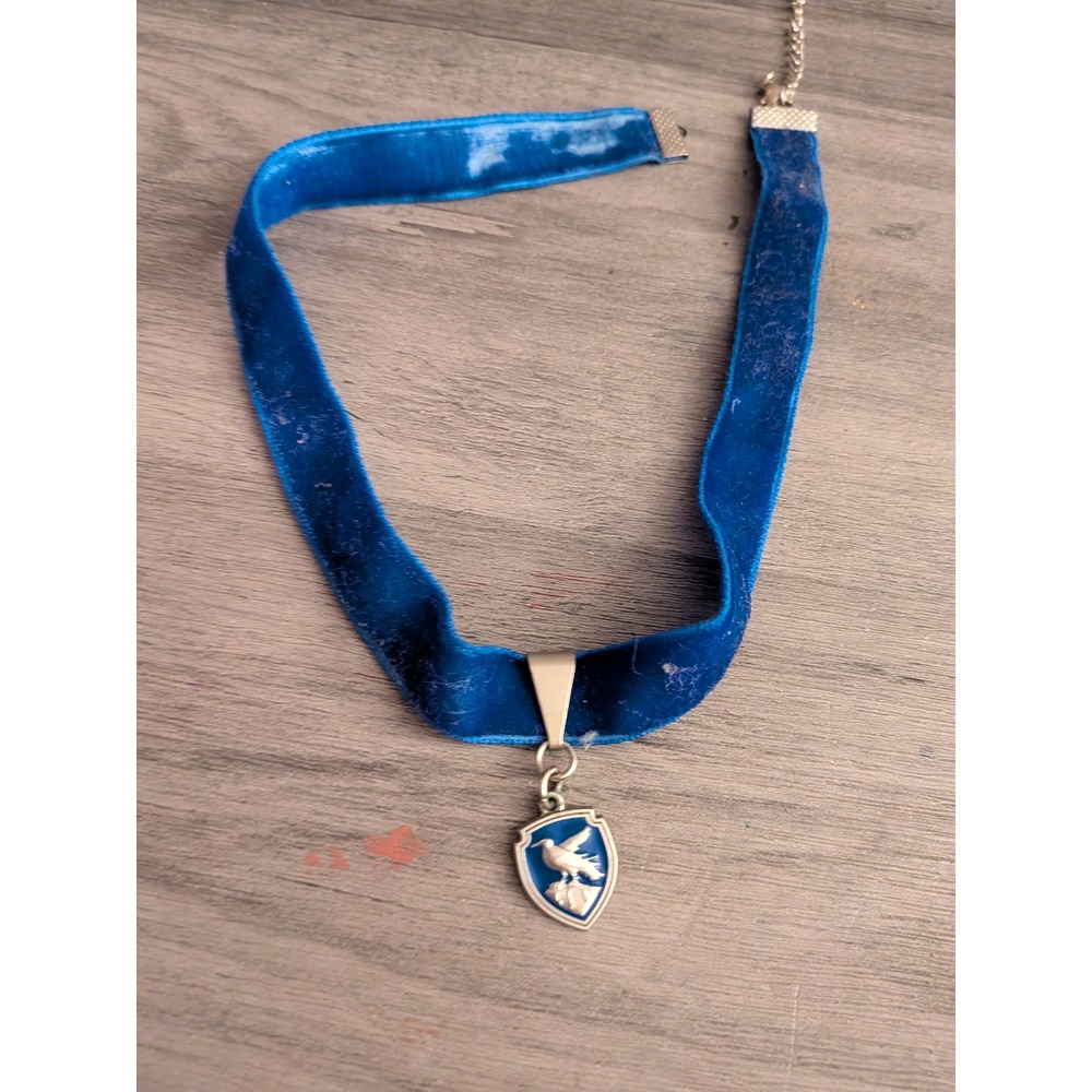Harry Potter Ravenclaw Blue Velvet Choker Necklace Silver Eagle Crest Shield